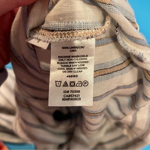 Lou & Grey SZ 0 Wide Leg 100% Linen Pants White Blue Minimalist Capsule Wardrobe - Picture 5 of 9